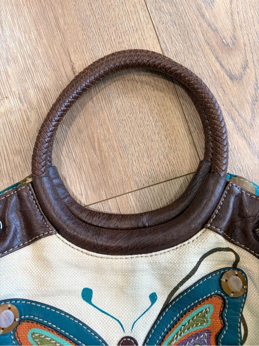 Vintage Relic Butterfly Canvas Satchel Bag Boho Embroidered Purse Tote - Picture 6 of 10